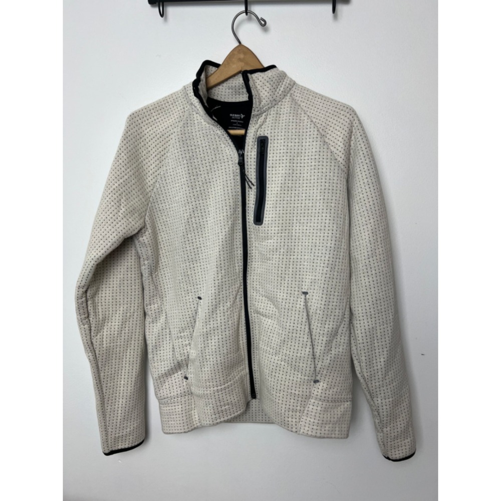 Old Navy Active Dynamic Fleece Full Zip Jacket Cream Black Perforated Small Men